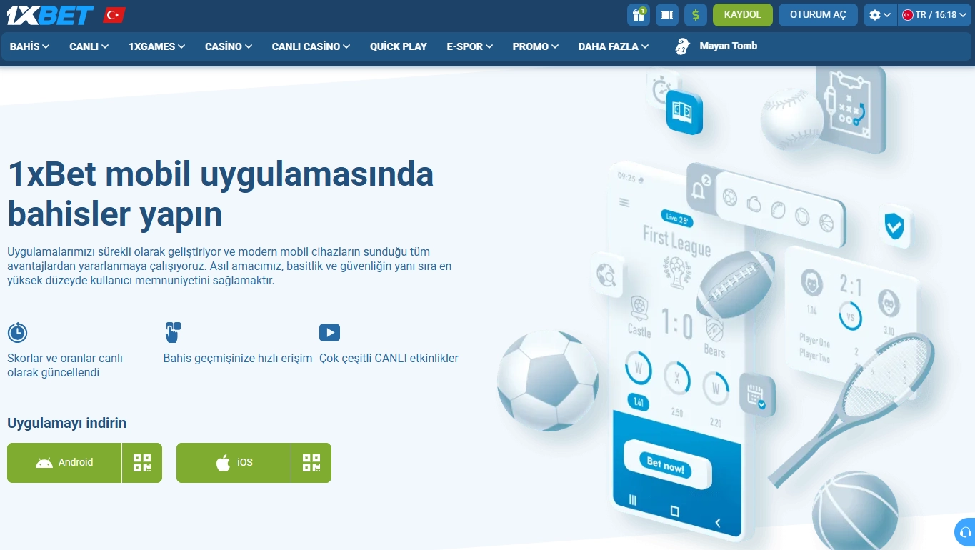 1xBet mobil uygulama arayüzü ve kurulumu